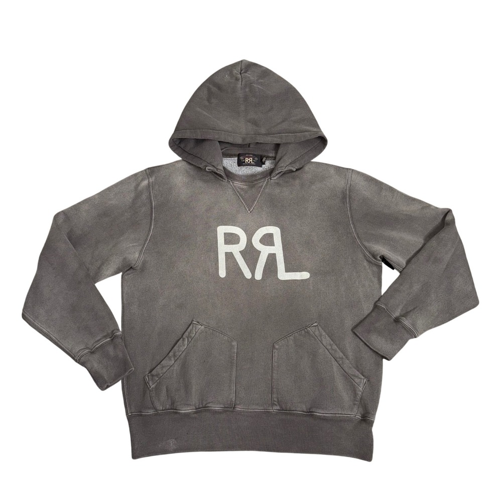 RRL Ralph Lauren Hoodie Mens Medium Gray Faded Logo Pullover Sweatshirt Good